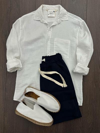 Mikonos Cep Detaylı Basic Müslin Gömlek