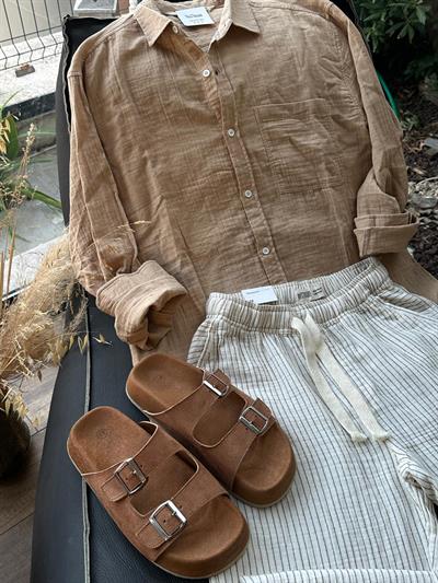 Mikonos Cep Detaylı Basic Müslin Gömlek