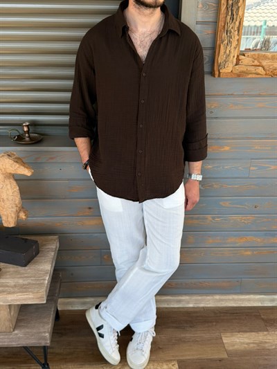 Mikonos Cep Detaylı Basic Müslin Gömlek