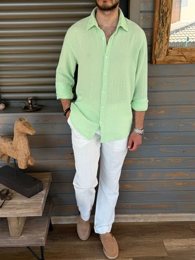 Mikonos Cep Detaylı Basic Müslin Gömlek