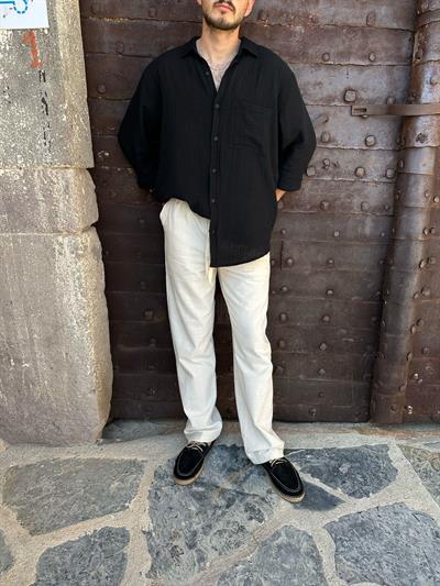 Mikonos Cep Detaylı Basic Müslin Gömlek - Siyah