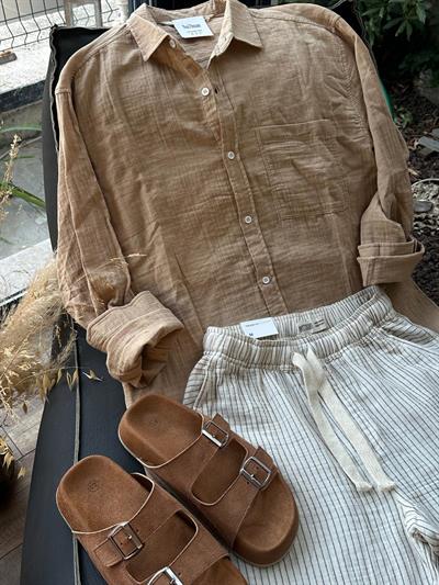 Mikonos Cep Detaylı Basic Müslin Gömlek