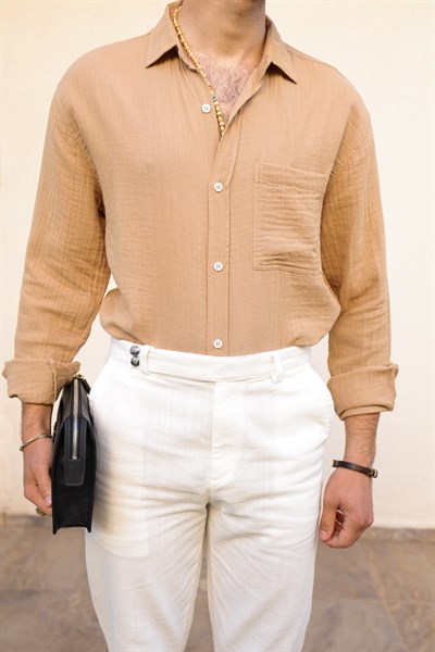 Mikonos Cep Detaylı Basic Müslin Gömlek