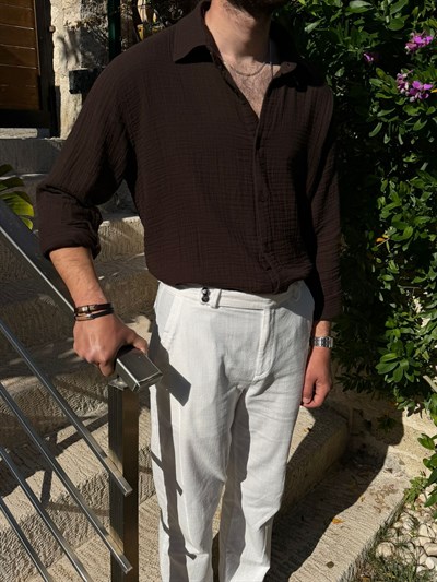 Mikonos Cep Detaylı Basic Müslin Gömlek