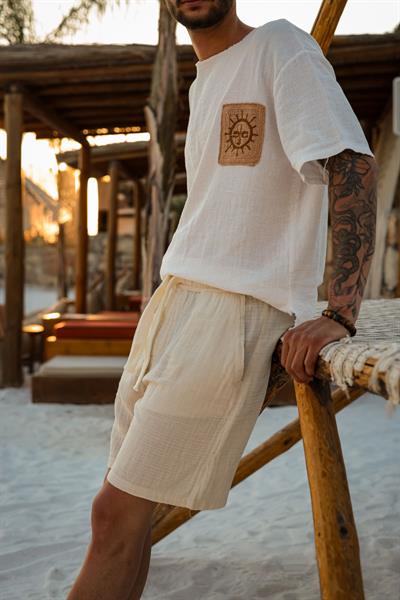 Müslin Kumaş Ekru Şort