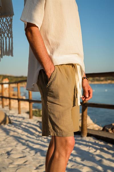 Müslin Kumaş Haki Şort