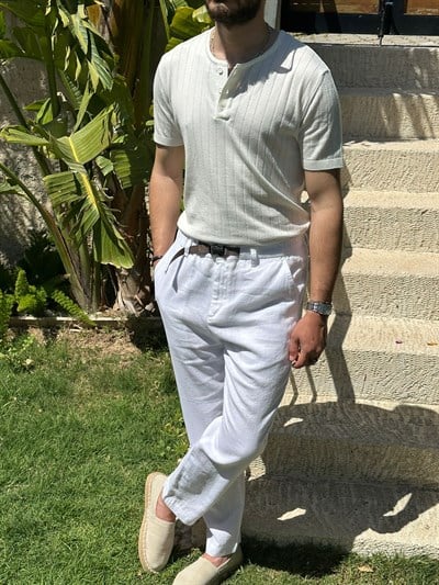 Nakış Çizgili Bisiklet Yaka Triko T-Shirt