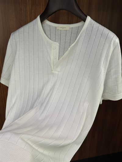 Nakış Çizgili Bisiklet Yaka Triko T-Shirt