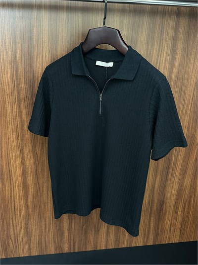 Nakış İşlemeli Fermuarlı Yakalı Triko T-Shirt