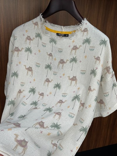 Nora Dijital Baskılı Buldan Kafes T-Shirt
