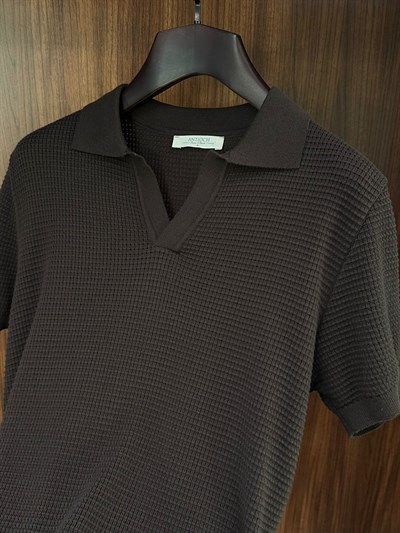 Pirinç Örme Yakalı Triko T-Shirt