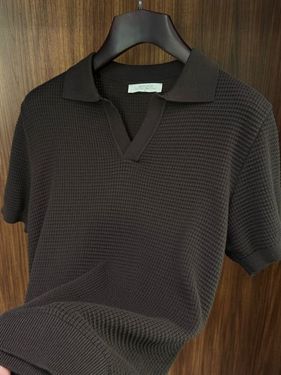 Pirinç Örme Yakalı Triko T-Shirt