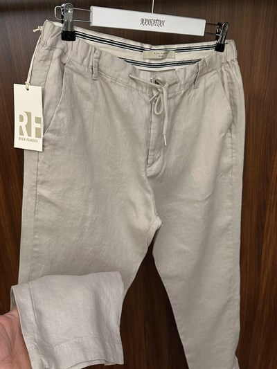Saf Keten Beli Lastikli İpli Pantolon