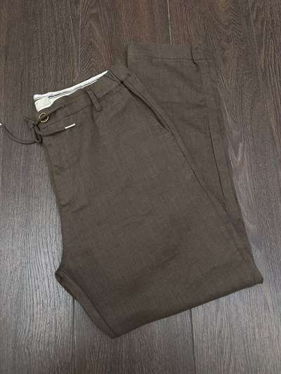 Saf Keten Beli Lastikli İpli Pantolon