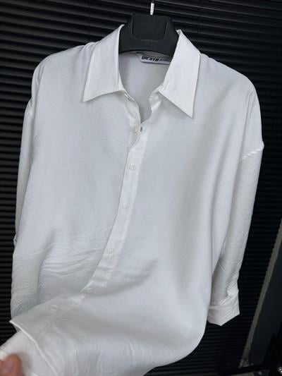 Tencel Kumaş Yakalı Klasik Beyaz Gömlek