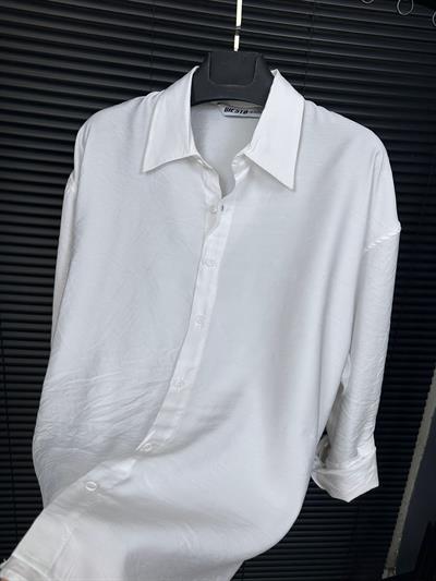 Tencel Kumaş Yakalı Klasik Beyaz Gömlek