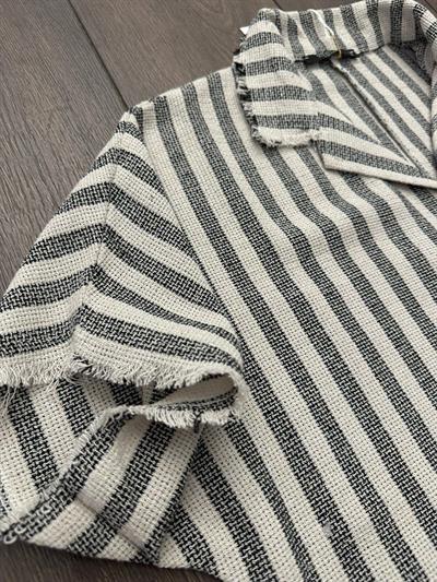 Tigan Çizgili Kısa Kollu Keten Gömlek - Siyah