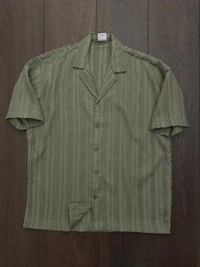 Tonaton Çizgili Kısa Kollu Gömlek - Çağla Yeşili