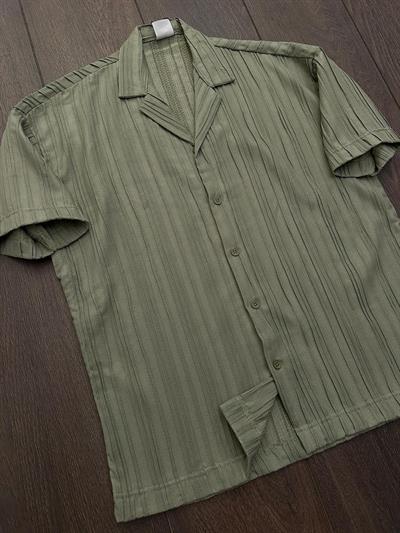 Tonaton Çizgili Kısa Kollu Gömlek - Çağla Yeşili