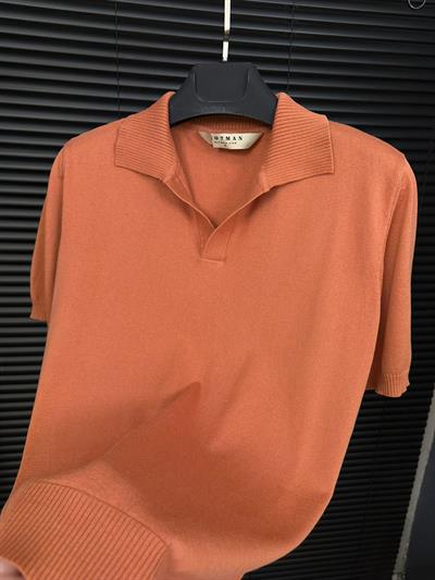 Triko Kumaş Yakalı T-Shirt - Kremit