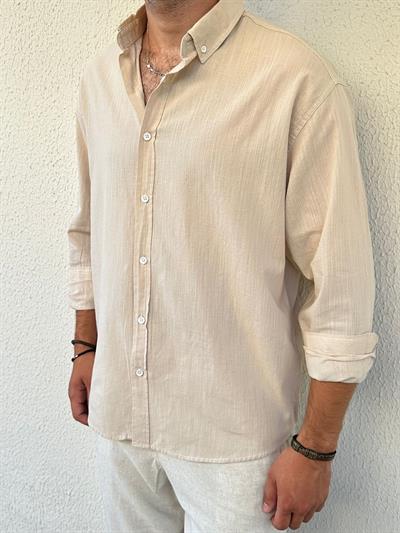 Uzunkol Fresh Keten Gömlek - Bej