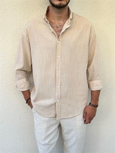 Uzunkol Fresh Keten Gömlek - Bej