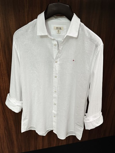 X--- Nakış Logo Detaylı Yakalı Keten Gömlek