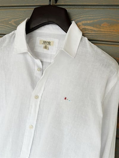 X--- Nakış Logo Detaylı Yakalı Keten Gömlek