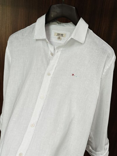 X--- Nakış Logo Detaylı Yakalı Keten Gömlek