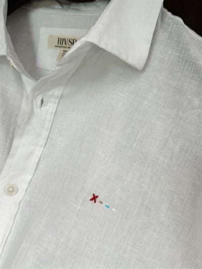 X--- Nakış Logo Detaylı Yakalı Keten Gömlek