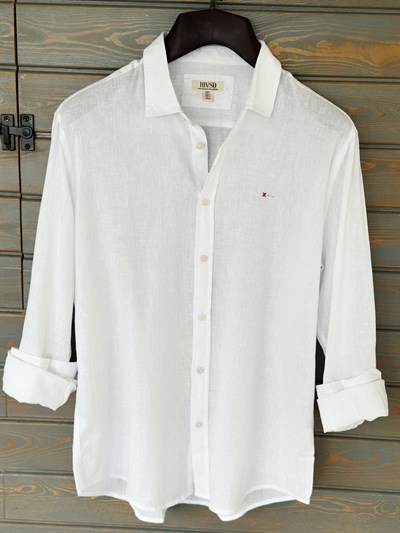 X--- Nakış Logo Detaylı Yakalı Keten Gömlek