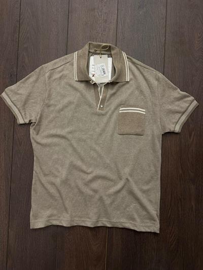 Yaka Ve Cep Çizgili Triko Yakalı T-Shirt - Sütlü Kahve