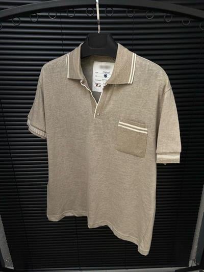 Yaka Ve Cep Çizgili Triko Yakalı T-Shirt - Sütlü Kahve