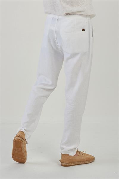 Saf Keten Beli Lastikli İpli Pantolon