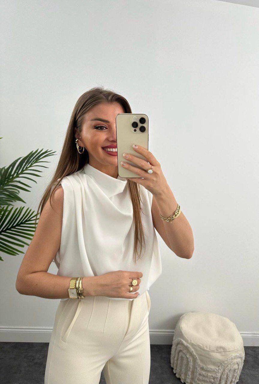 BLUZ OMUZ VATKALI - BEYAZ