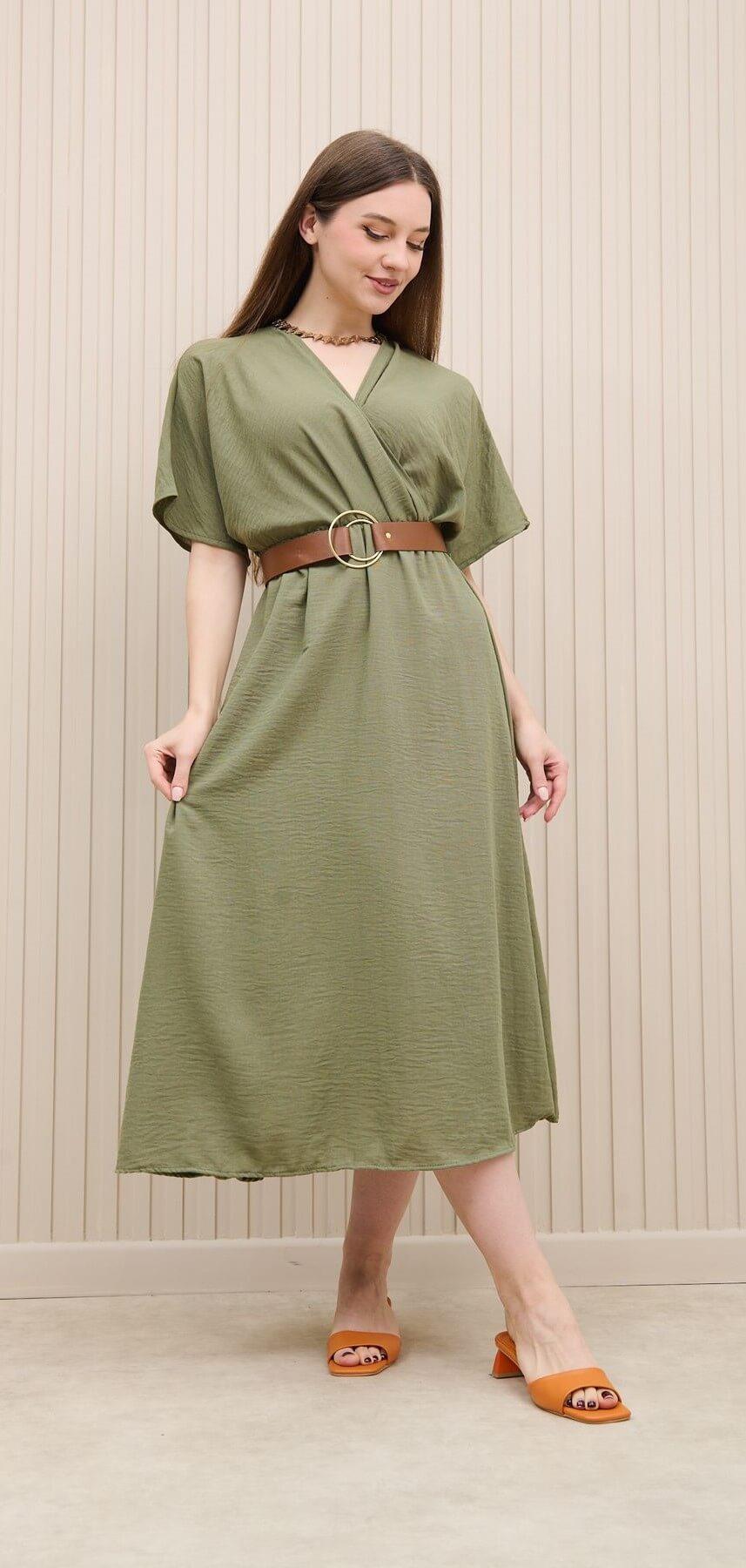 DERI KEMERLI KETEN ELBİSE