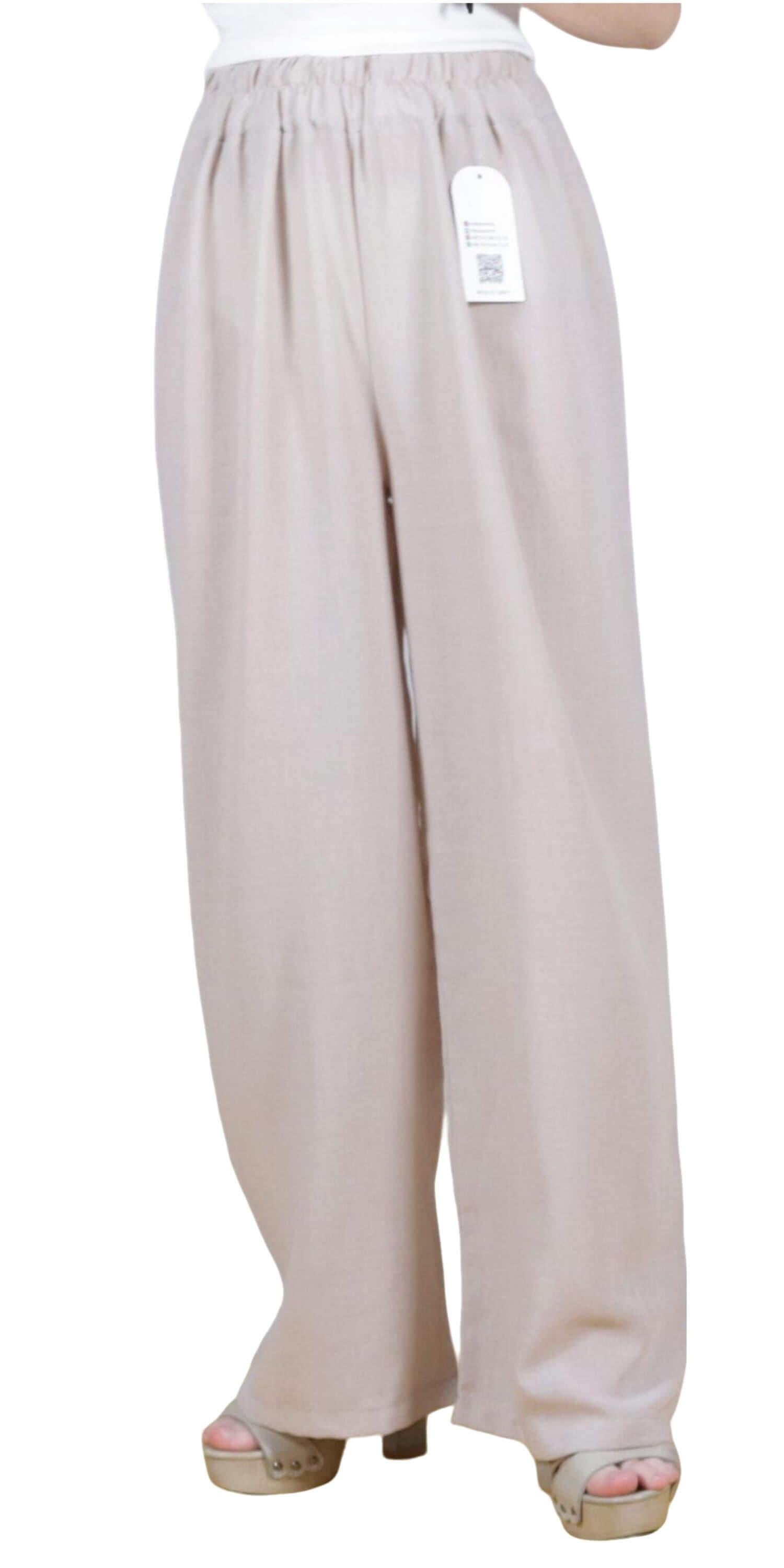 KETEN PLAZZO PANTOLON-BEJ