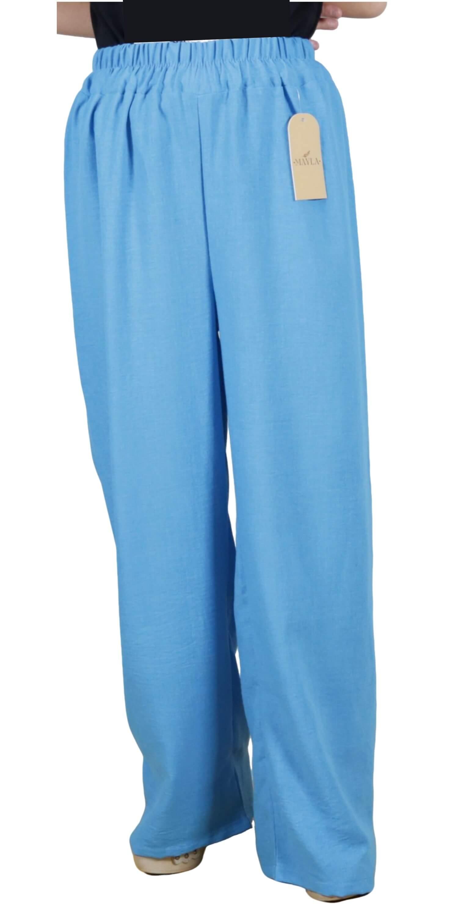 KETEN PLAZZO PANTOLON-MAVİ