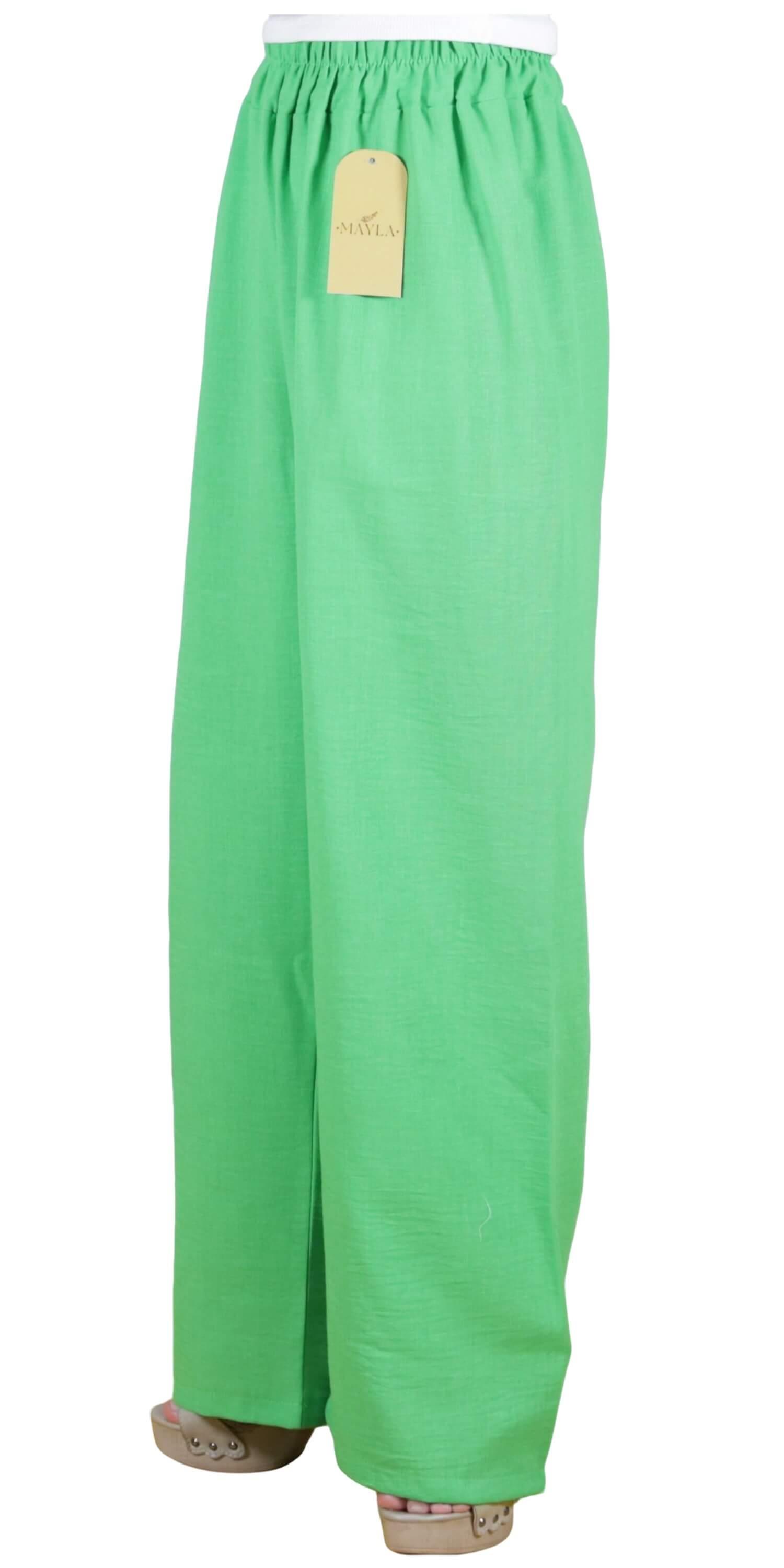 KETEN PLAZZO PANTOLON-YEŞİL