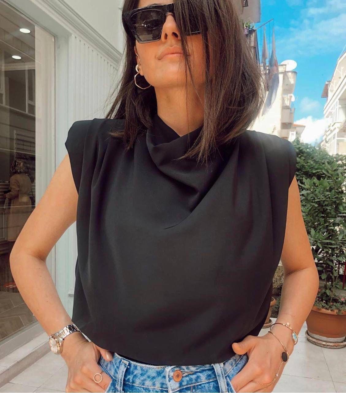 BLUZ OMUZ VATKALI -  KOYU LACİVERT 