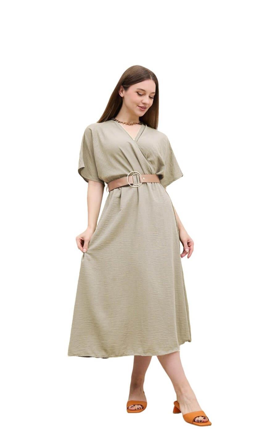 DERI KEMERLI KETEN ELBİSE