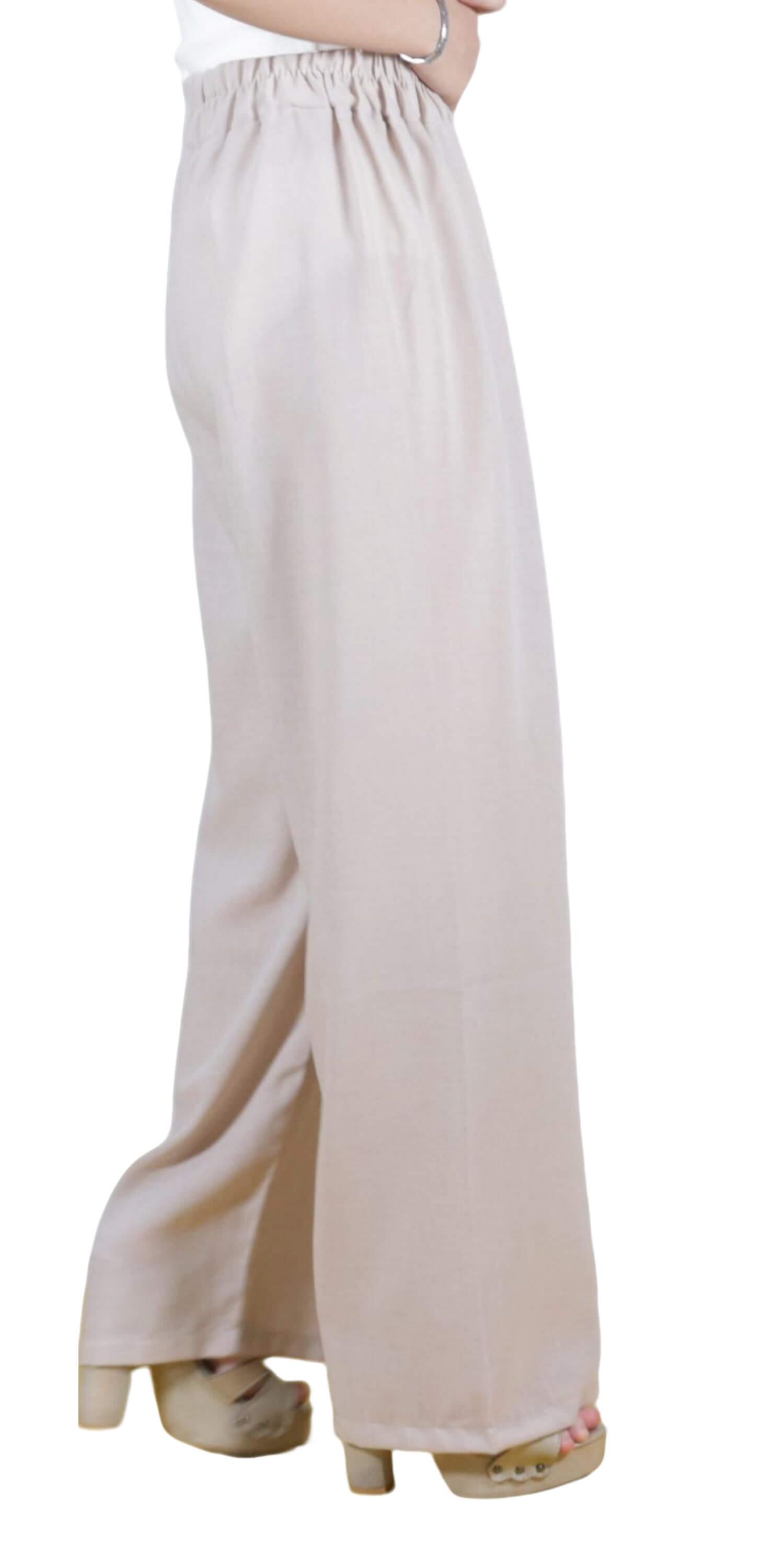 KETEN PLAZZO PANTOLON-BEJ