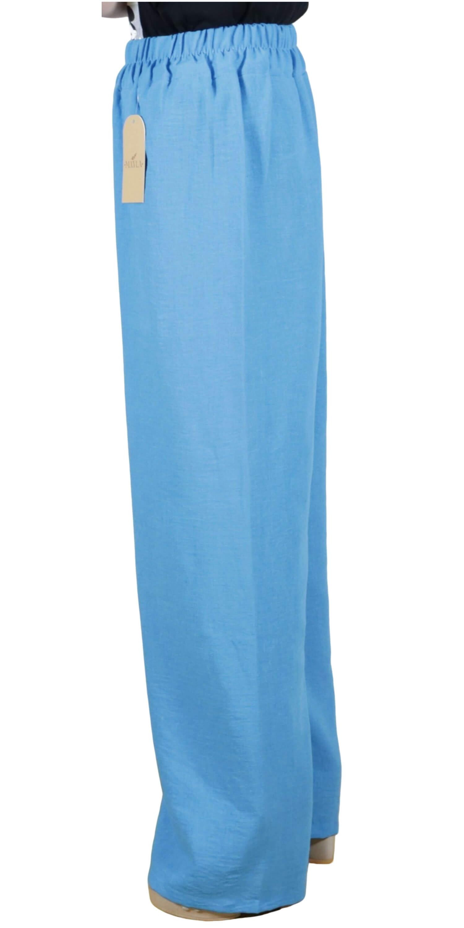 KETEN PLAZZO PANTOLON-MAVİ