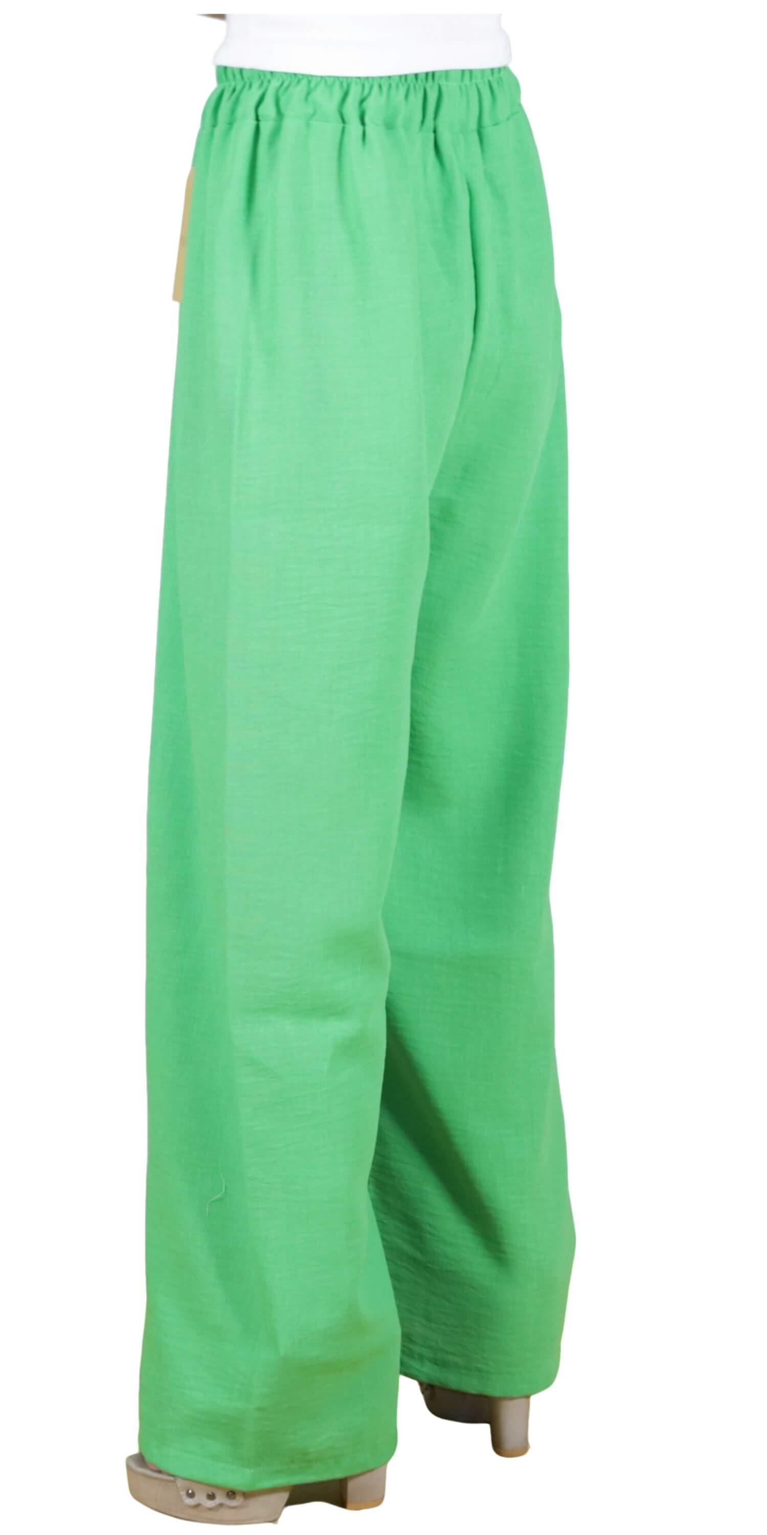 KETEN PLAZZO PANTOLON-YEŞİL