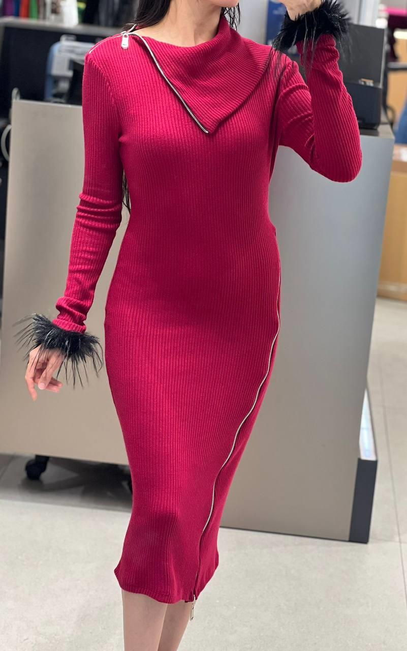 Triko fermuarlı Elbise