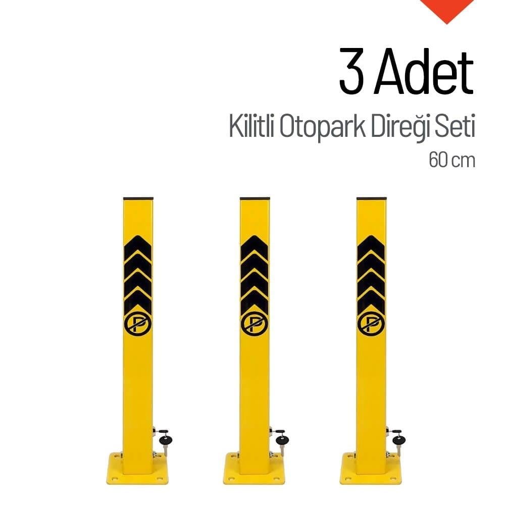 3lü Set Kilitli Otopark Direği – Dayanıklı Park Bariyeri