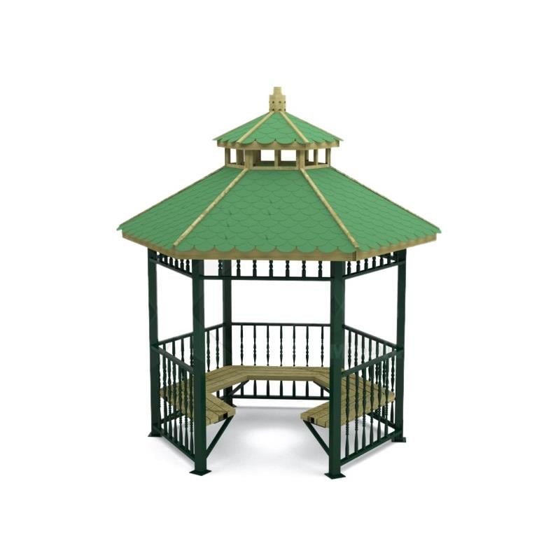 Ahşap Çatılı Metal Kamelya, Çift Çatılı Altıgen, Oturmalı 3x3m