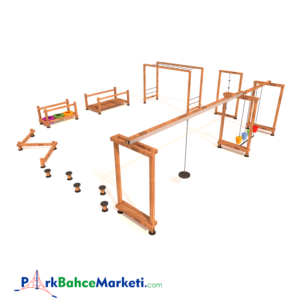 Ahşap Çocuk Oyun Parkuru 8x8m, Ahşap Oyun Elemanları