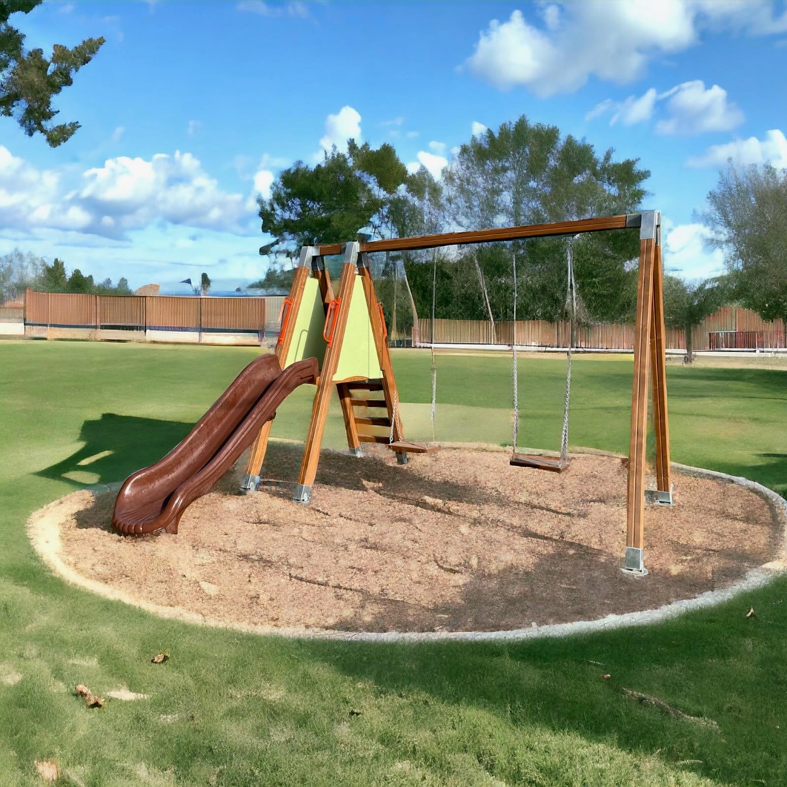 Ahşap Çocuk Parkı SG0938, Tek Kaydıraklı ve İkili Salıncaklı Model