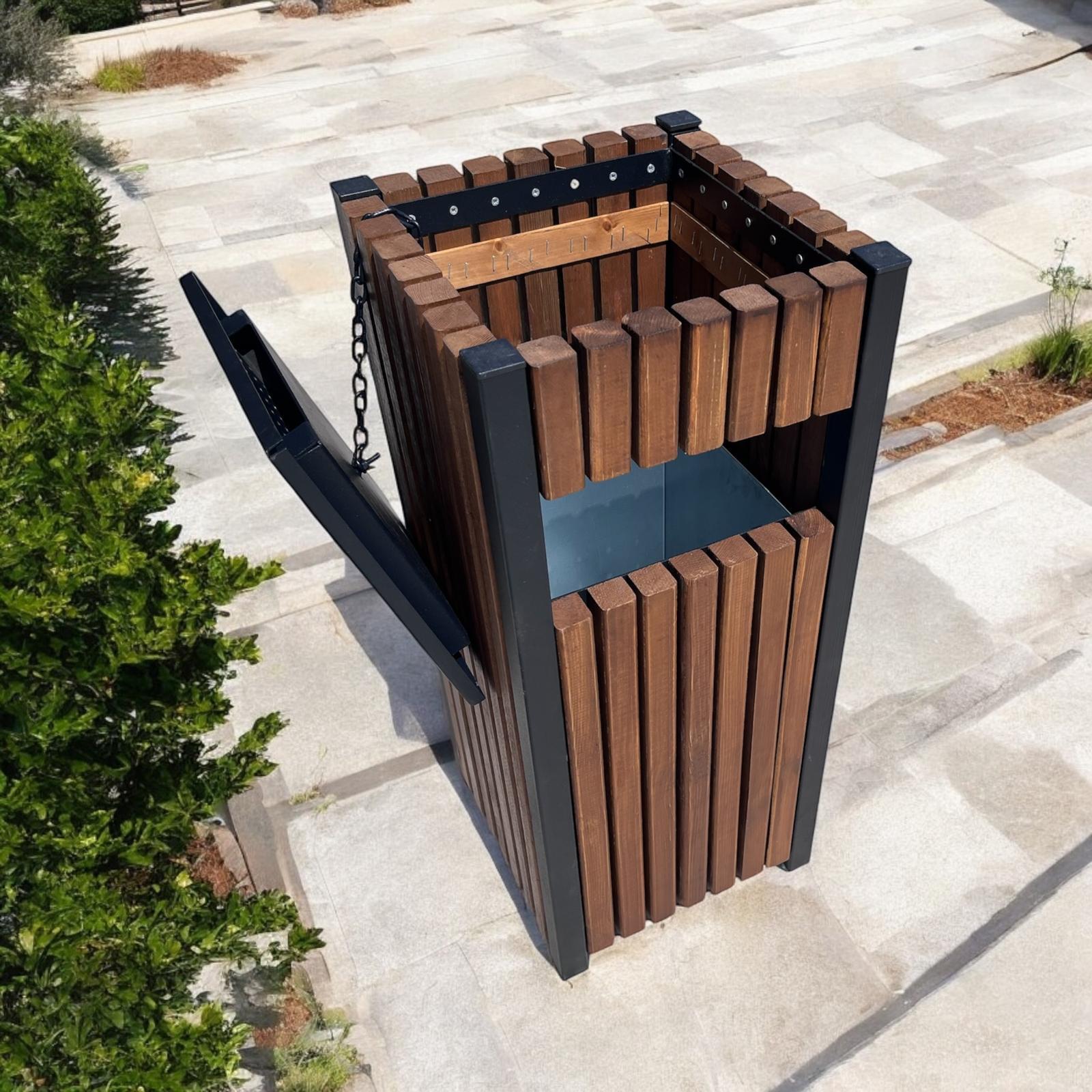 Square Wooden Waste Bin – 28L – 31x70 cm